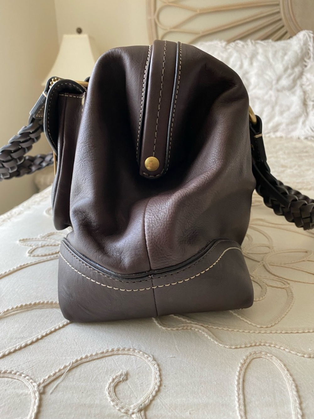 Coach Daphne Vintage Brown Braided Leather Satchel with Gold Hardware - Picture 9 of 13
